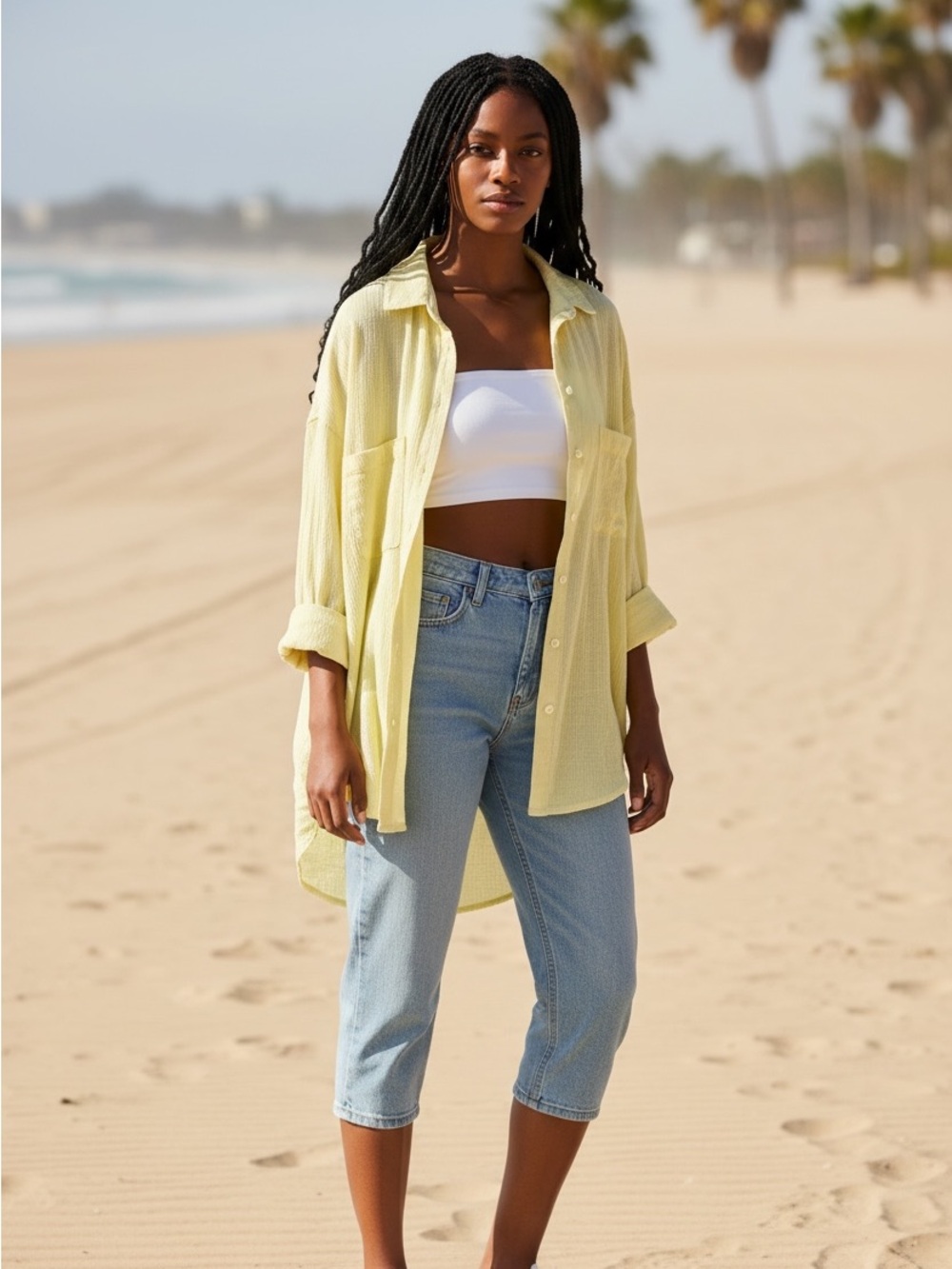 Z Supply Oversized Sunshine Yellow Cotton Beach Shirt Cover-Up Button Down